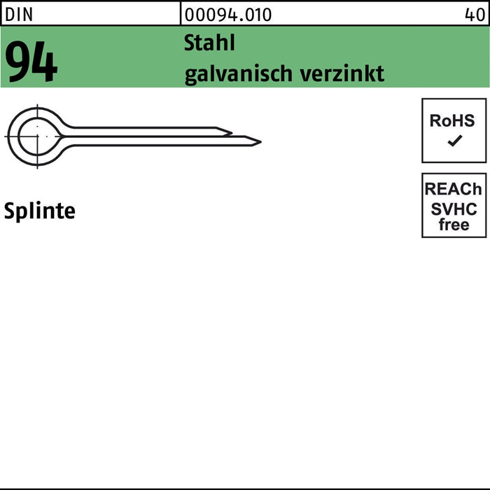 Reyher Splinte DIN 94 2 x 32 Stahl galvanisch verzinkt