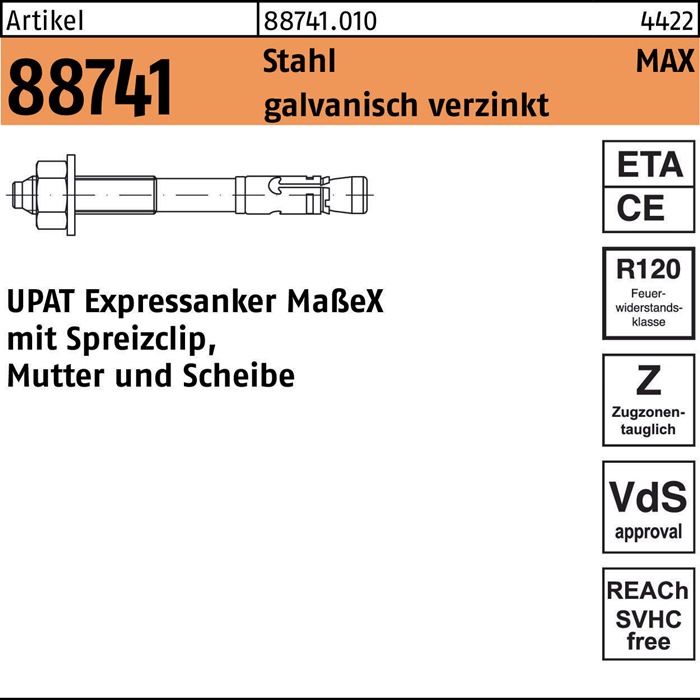 UPAT Expressanker R 88741 MAX 16/250/373 Stahl galvanisch verzinkt S