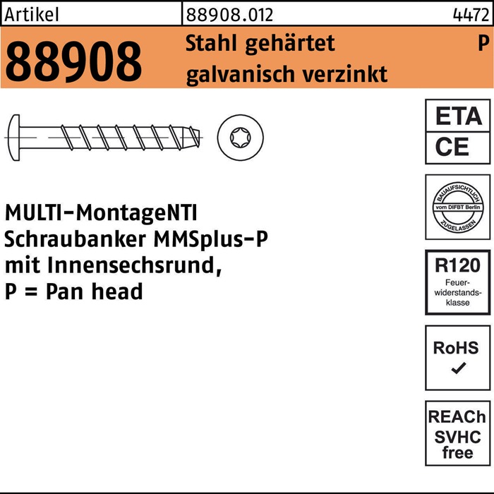 HECO SCHRAUBEN Schraubanker R 88908 MULTI-MONTI MMSplus-P 6 x 60/15/25 T30 Stahl gehärtet galvanisch verzinkt