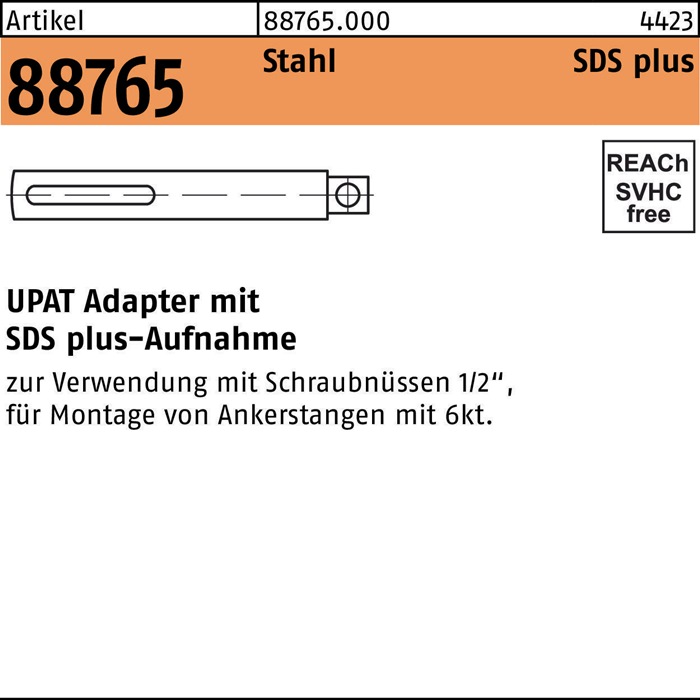 UPAT Adapter R 88765 SDS-PLUS 1/2VK Stahl