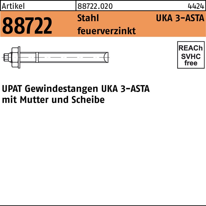 UPAT Ankerstange R 88722 ASTA M 10x130 Stahl feuerverzinkt