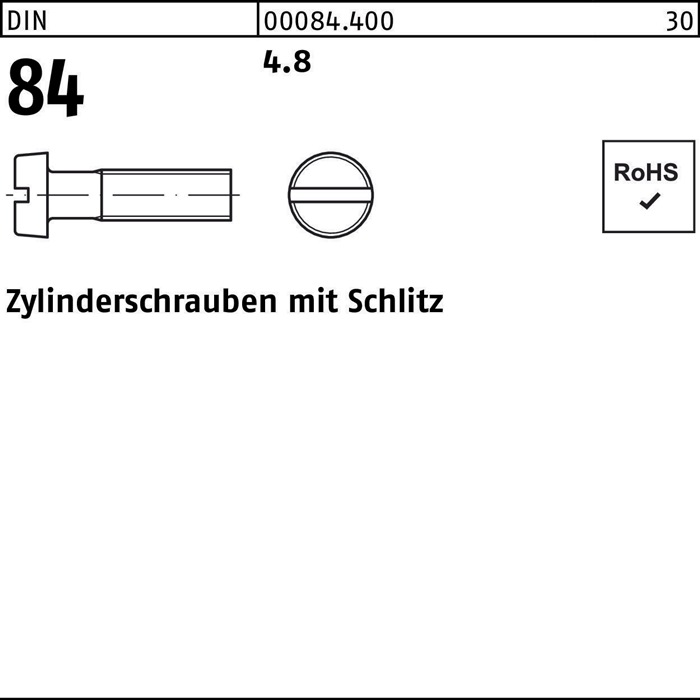 Reyher Zylinderschraube DIN 84/ISO 1207 Schlitz M 5 x 60 4.8