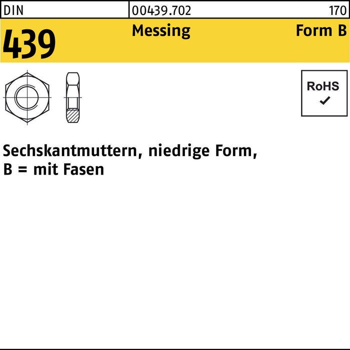 Reyher Sechskantmutter DIN 439 Form B BM 3 Messing