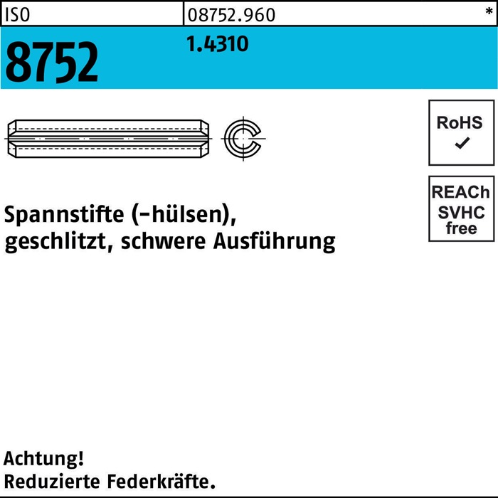 Reyher Spannstift ISO 8752 geschlitzt 5 x 30 1.4310 schwere Ausf. ISO 8752