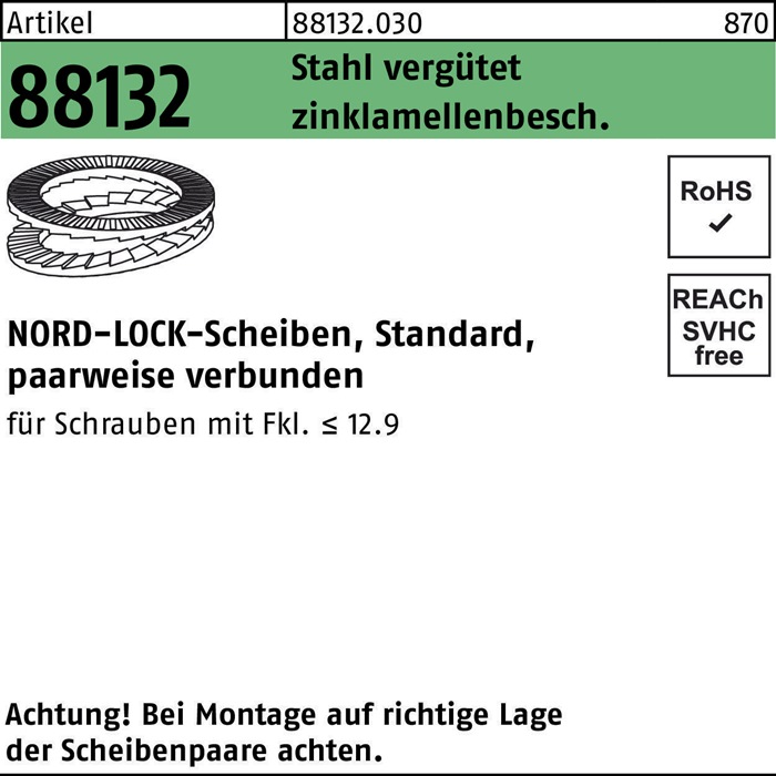 NORD-LOCK Unterlegscheibe R 88132 geklebt NL 12 Stahl vergütet zinklamellenbeschichtet