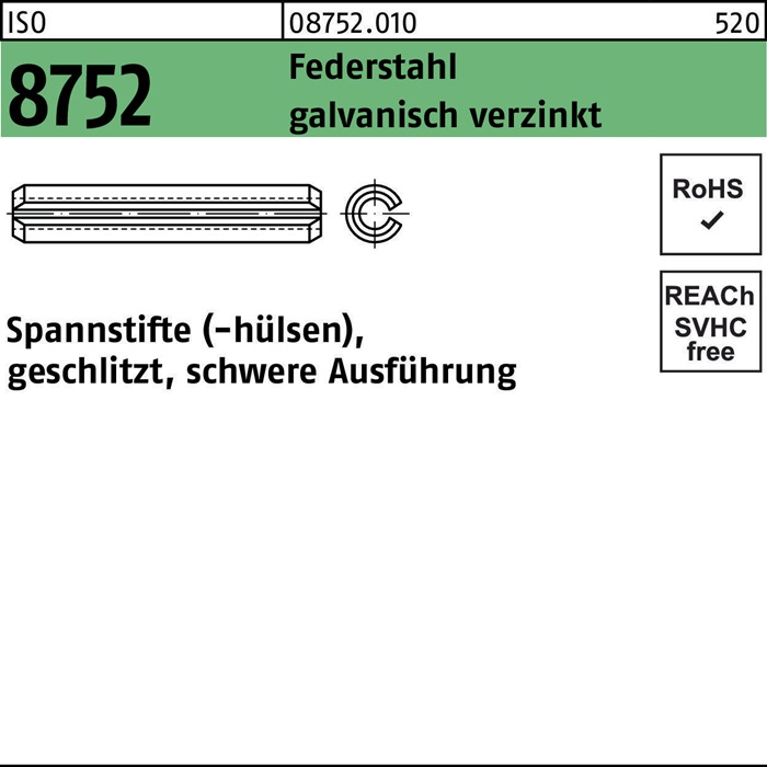 Reyher Spannstift ISO 8752 geschlitzt 5 x 30 Federstahl galv.verzinkt schwere Ausf.