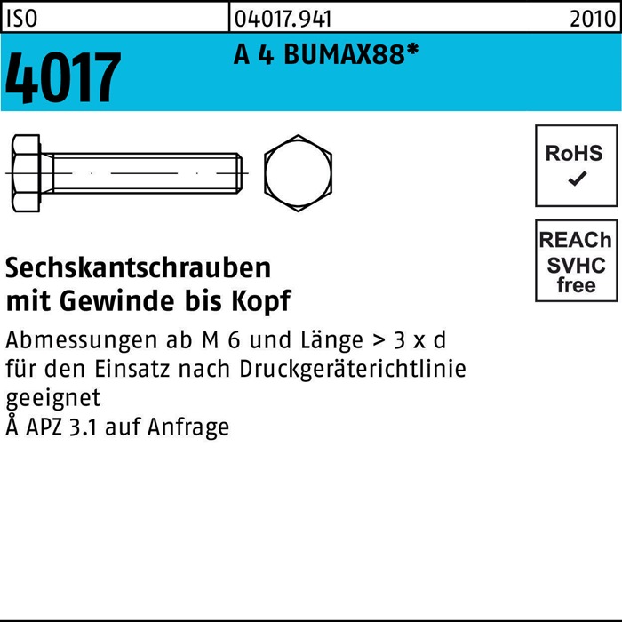 BUFAB Sechskantschraube ISO 4017 VG M 24 x 80 A 4 BUMAX88