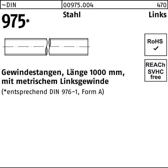 Reyher Gewindestange DIN 975 links M 16 -LH x 1000mm Stahl