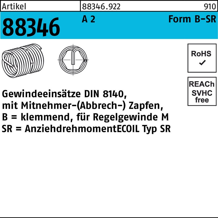AMECOIL Gewindeeinsatz R 88346 Form B-SR BM 3 x 6 A 2