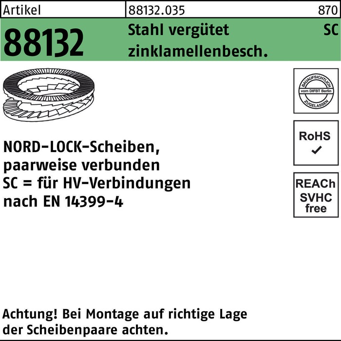 NORD-LOCK Unterlegscheibe R 88132 geklebt NL 12 SC Stahl vergütet zinklamellenbeschichtet