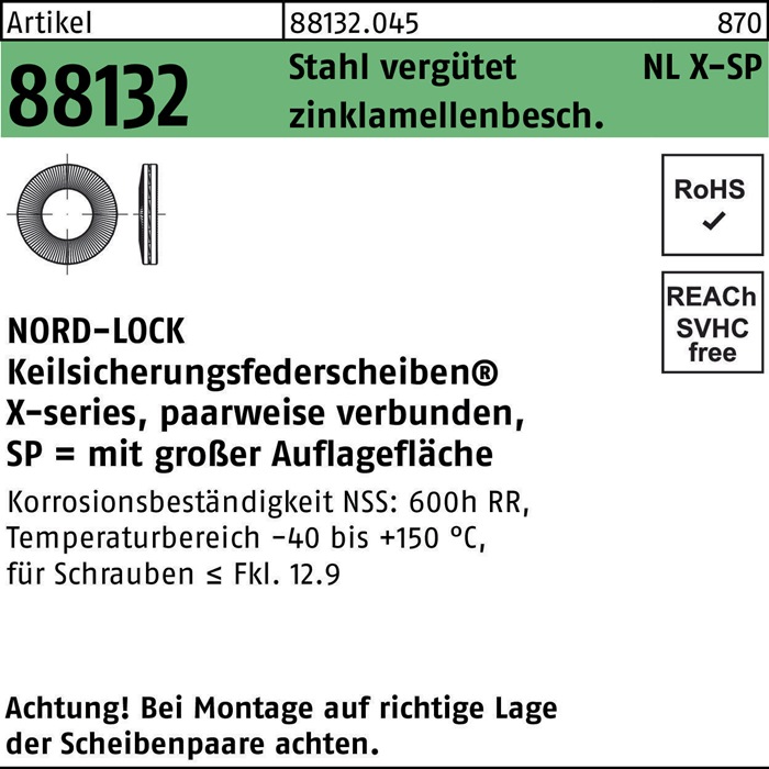NORD-LOCK Unterlegscheibe R 88132 NLX 10 SP Stahl vergütet zinklamellenbeschichtet