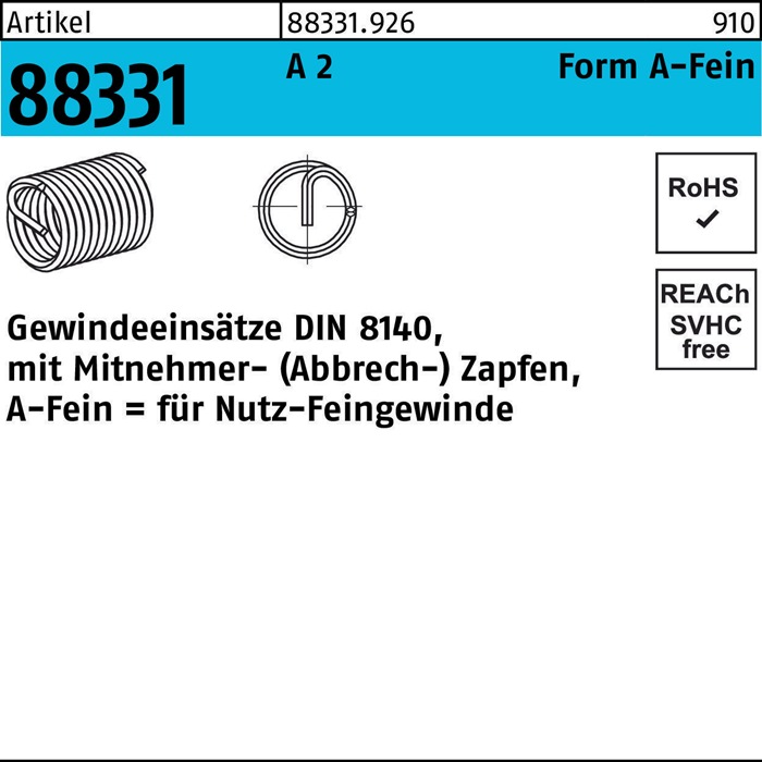 AMECOIL Gewindeeinsatz R 88331 Form A-Fein M 14x1,5 x21 A 2