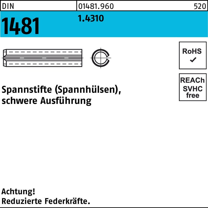 Reyher Spannstift DIN 1481 3,5 x 22 1.4310 schwere Ausführung DIN 1481