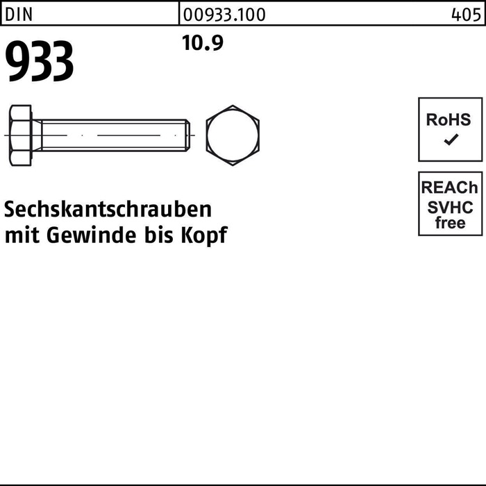 Reyher Sechskantschraube DIN 933 VG M 16 x 80 10.9
