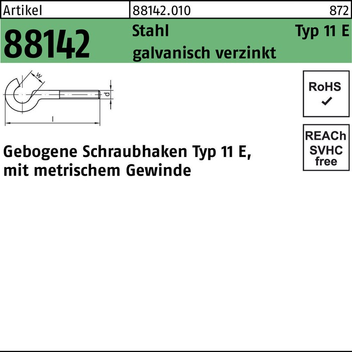 Reyher Schraubhaken R 88142 Typ 11 E gebogen M 4 x 40 D 16 Stahl galvanisch verzinkt