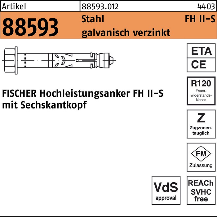 fischer Hochleistungsanker R 88593 FH II 24/ 50 S Stahl galvanisch verzinkt
