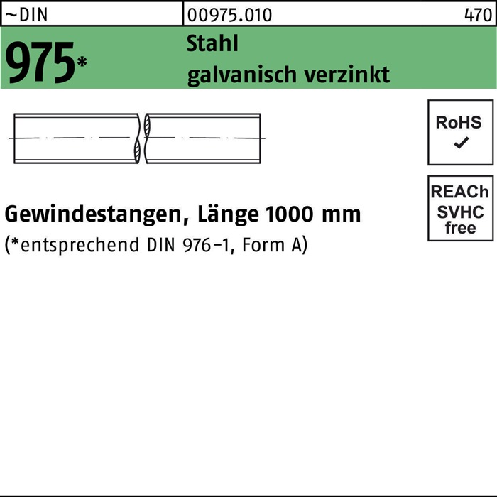 Reyher Gewindestange DIN 975 M 3 x 1000mm Stahl galvanisch verzinkt