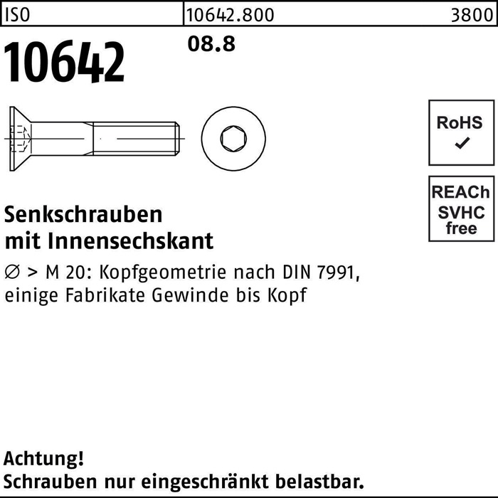Reyher Senkschraube ISO 10642 Innensechskant M 16 x 50 8.8