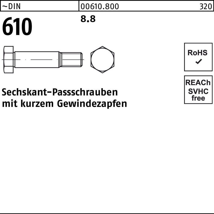 Reyher Sechskantpassschraube DIN 610 m.kurzem Gewindezapfen M 24 x 140 8.8