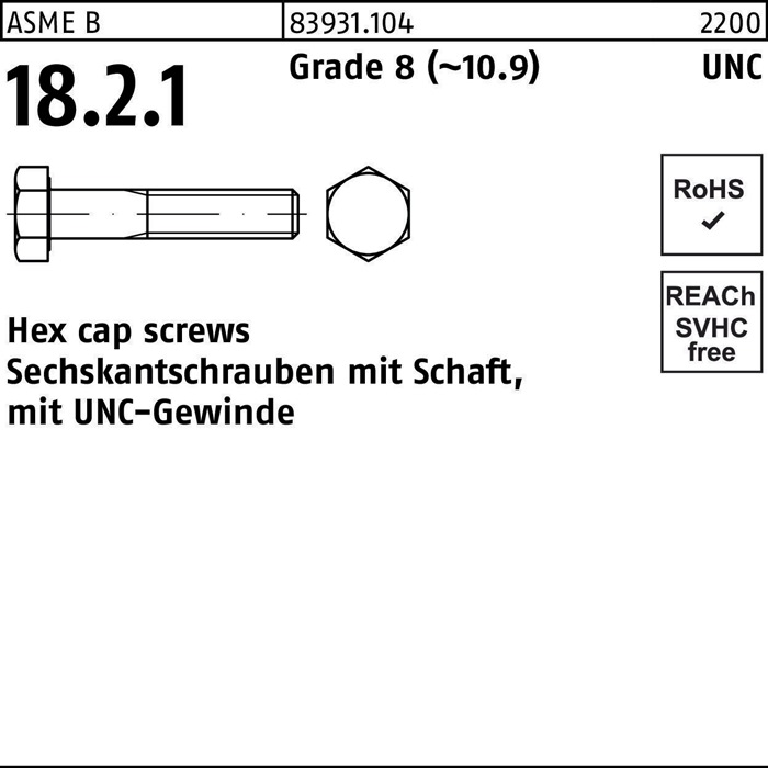 Reyher Sechskantschraube R 83931 m.UNC-Gewinde/Schaft 3/8 x 2 Grade 8 (~10.9)