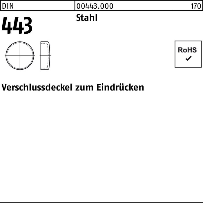 Reyher Verschlußdeckel DIN 443 z.Eindrücken 45 Stahl