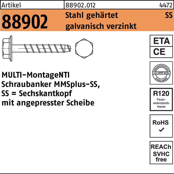 HECO SCHRAUBEN Schraubanker R 88902 MMSplus-SS 10 x 60/10 Stahl gehärtet galvanisch verzinkt