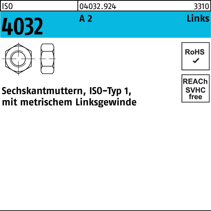 BUFAB Sechskantmutter ISO 4032 links M 6 A 2 (- 70)