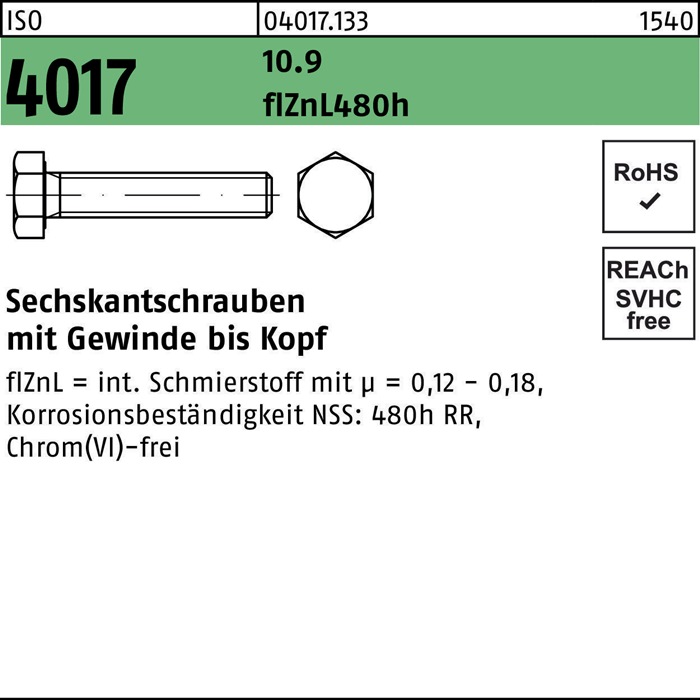 BUFAB Sechskantschraube ISO 4017 VG M 6 x 20 10.9 zinklamellenbesch.