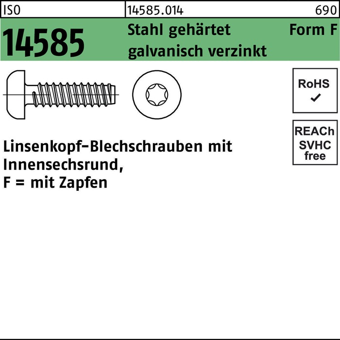 Reyher Linsenblechschraube ISO 14585 m.Innensechsrund/Spitze 2,9 x 13 -F Stahl galvanisch verzinkt