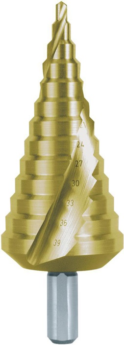 RUKO Stufenbohrer Bohrbereich 4,0 - 39,0 mm HSS TiN spiralgenutet Schneidenanzahl 2 Stufenanzahl 13