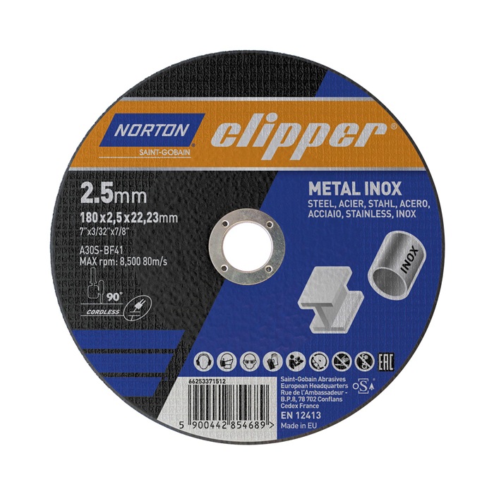 NORTON CLIPPER Trennscheibe D180x2,5mm Typ 41 Metall-Inox Bohrung 22,23 mm