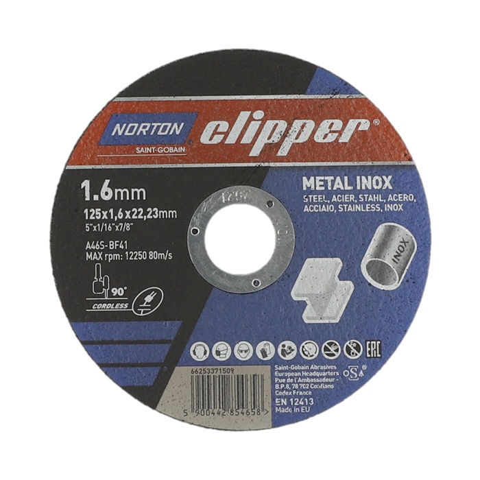 NORTON CLIPPER Trennscheibe D125x1,6mm Typ 41 Metall-Inox Bohrung 22,23 mm