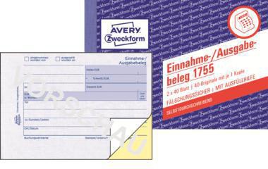 AVERY Zweckform Einnahme-/Ausgabebeleg DIN A6 quer selbstdurchschreibend 1 Durchschlag 2 x 40 Bl.