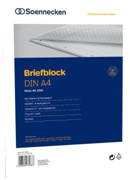 Soennecken Briefblock DIN A4 liniert mit Rand innen/außen 70g/m² weiß 50 Bl.