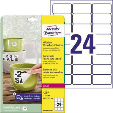 AVERY Zweckform Folienetikett 63,5 x 33,9 mm (B x H) weiß 480 Etik./Pack.