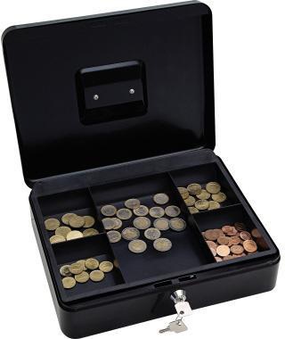 WEDO Geldkassette ® 30 x 9 x 24 cm (B x H x T) 1 Fach für Banknoten 5 Fächer für Hartgeld mit Schloss Stahl schwarz