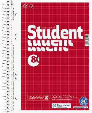 Brunnen Collegeblock Student Recycling DIN A5 kariert 70g/m² rot 80 Bl.