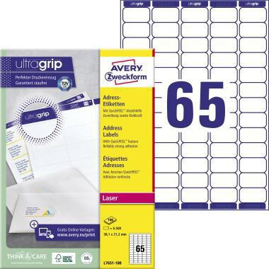 AVERY Zweckform Adressetikett ultragrip 38,1 x 21,2 mm (B x H) Papier weiß 6.500 Etik./Pack.