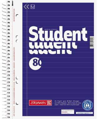 Brunnen Collegeblock Student Recycling DIN A5 liniert 70g/m² blau 80 Bl.