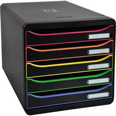 EXACOMPTA Schubladenbox BIG-BOX plus 5 Schubladen DIN A4 Überbreite Polystyrol Gehäusefarbe: schwarz Farbe der Schublade: schwarz/harlekin
