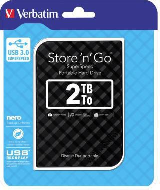 Verbatim Festplatte extern Store 'n' Go 119 x 81 x 14.5 mm (B x H x T) USB 3.0 2 Tbyte inkl. USB 3.0-Kabel Kurzanleitung Software-Paket (Backup Energiesparen