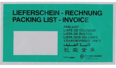 WIHEDÜ Dokumententasche Lieferschein-Rechnung mehrsprachig DIN lang 240 x 130 mm (B x H) Pergamynpapier grün 250 St./Pack.