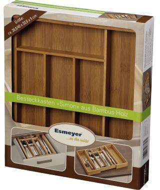 Esmeyer Besteckkasten ® SIMON 28,6 x 5,9 x 33,4 cm (B x H x T) ausziehbar Bambusholz braun 7 Fächer