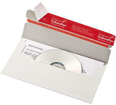 ColomPac CD/DVD Versandtasche ® 121 x 220 mm (B x H) ohne Fenster mit Selbstklebung Vollpappe weiß