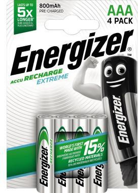 Energizer Akku ® Recharge Extreme AAA/Micro HR03 Nickel-Metallhydrid 1,2V 800 mAh 4 St./Pack.