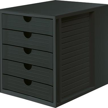 HAN Schubladenbox SYSTEMBOX KARMA 5 Schubladen DIN A4 DIN C4 Kunststoff 80-100 % Rezyklat Gehäusefarbe: öko-schwarz Farbe der Schublade: öko-schwarz