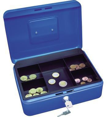 WEDO Geldkassette ® 25 x 9 x 18 cm (B x H x T) 1 Fach für Banknoten 5 Fächer für Hartgeld mit Schloss Stahl blau
