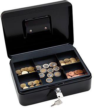 WEDO Geldkassette ® 25 x 9 x 18 cm (B x H x T) 1 Fach für Banknoten 5 Fächer für Hartgeld mit Schloss Stahl schwarz