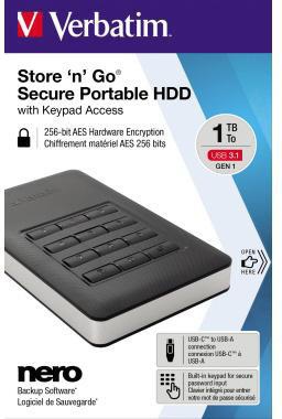 Verbatim Festplatte extern Store 'n' Go Secure Portable 123,5 x 11 x 76 mm (B x H x T) USB 3.1 GEN 1 (USB-C) 1 Tbyte