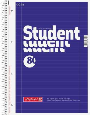 Brunnen Collegeblock Student DIN A4 liniert mit Rand innen/außen 70g/m² blau 80 Bl.